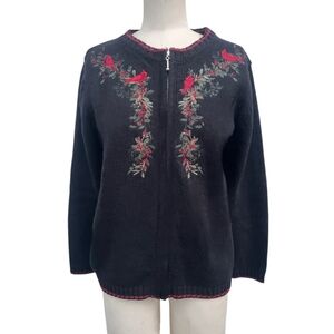 1980s Vintage Croft & Barrow Embroidered Cardinals Christmas Sweater Sz XL